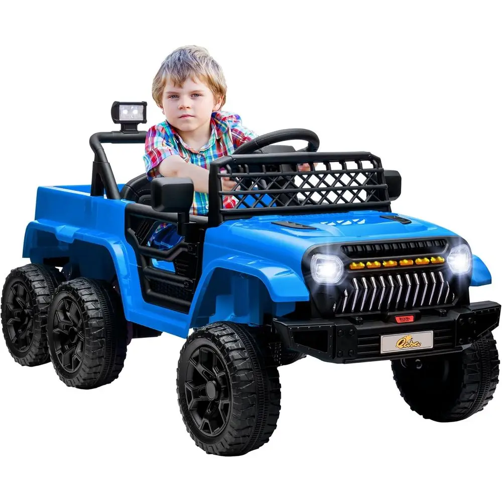

Детский электрический внедорожник 12V 4x4 с прицепом, 2WD/4WD, на пульте управления, с пружинной подвеской, музыкой, LED-подсветкой, звуковым сигналом, светло-голубой