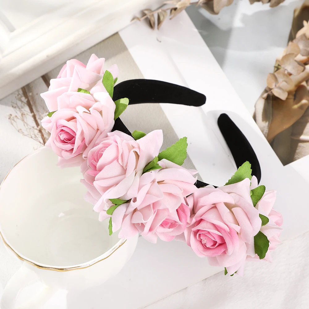 Haimeikang Simulation Rose Headband For Women Romantic Red Bezel Hair Hoop Hair Bands Girls Wedding Hairband Hair Accessories