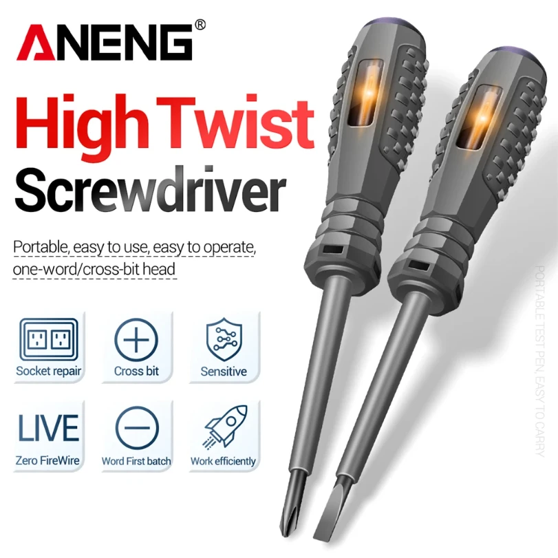 

ANENG B04 Slotted/Phillips Screwdriver Neon Bulb Indicator Non-Contact Insulated Tester Pocket Detector Pen Electrician Tools