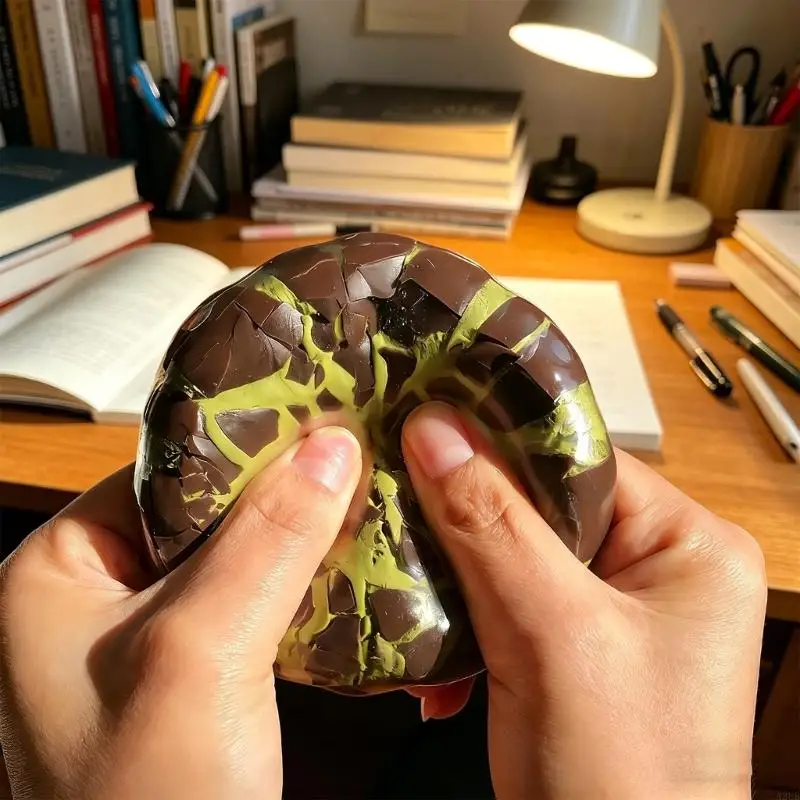 Bola antiestrés Chocolate oscuro y menta crujiente hecha a mano, juguete para apretar TPR suave con sonido para y