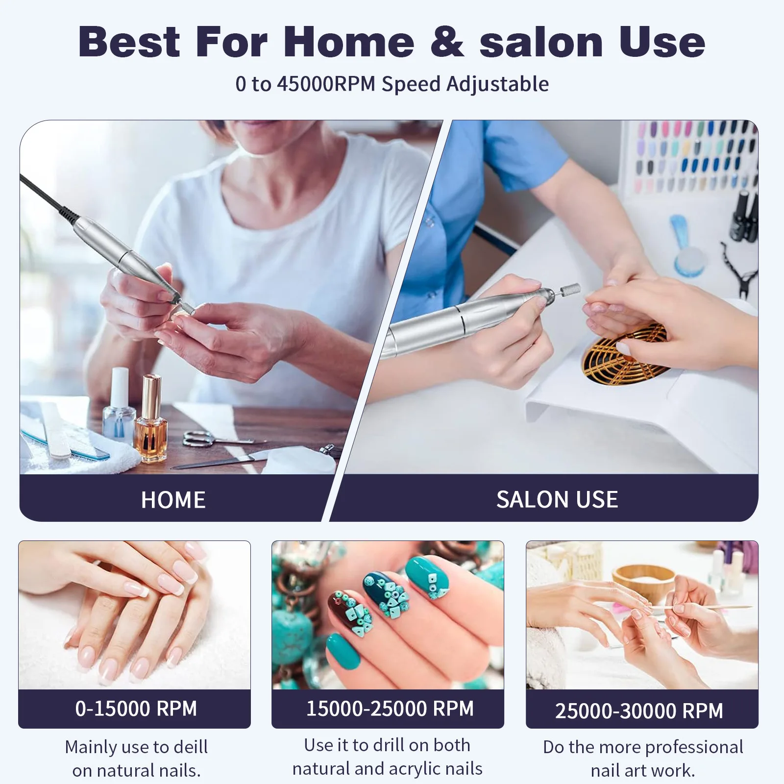 Professional Nail Removal Polisher 45000 RPM Electric Nail Drill Machine Kit Portable Rechargeable For Manicure Salon Tool