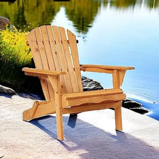 Chair Outdoor Wooden Accent Furniture Fire Pit Lounge Chairs for Yard, Garden, Patio w/ 350lb Weight Capacity - Natural