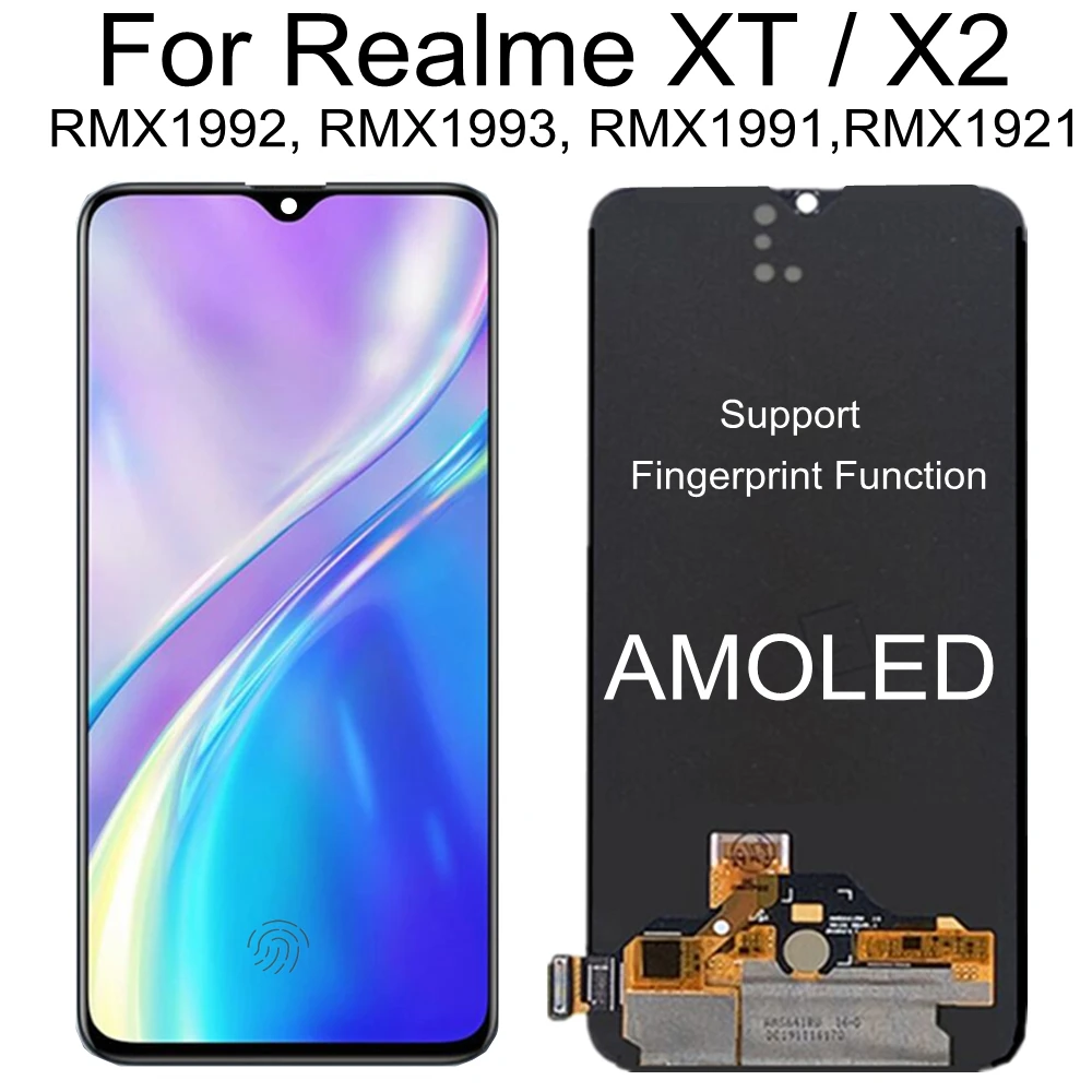 

6.4 For OPPO Realme X2 RMX1992 AMOLED LCD Display RMX1991 Touch Screen RMX1993 Digitizer Assembly For Realme XT RMX1921 LCD