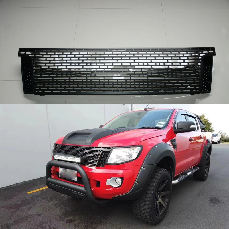 RACING GRILLS FOR FORD WILDTRAK RANGER T6 2012 2013 2014 GRILL GRILLE GRID FRONT BUMPER MASK MESH COVER WITH LED DRL PICKUP