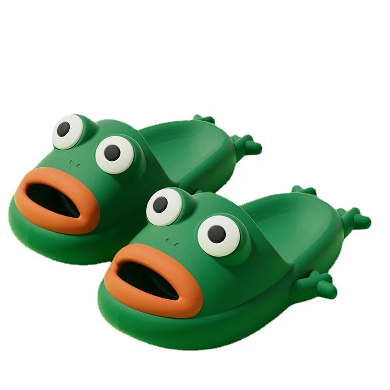 Wacky Frog Slippers for Couple Casual Cartoon Beach Shoes Women Slides Summer Open Toe Slipper Sandal Home Flip Flops Footwear