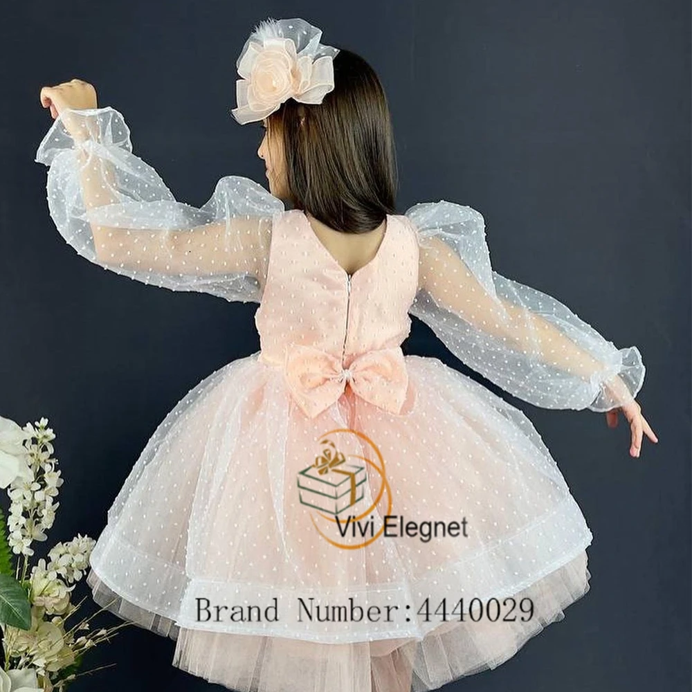 Mint Green Scoop Full Sleeve Flower Girl Dresses with Soft Tulle Tutu Wedding Party Gowns Knee Length 2023 Summer فساتين اطفال ل