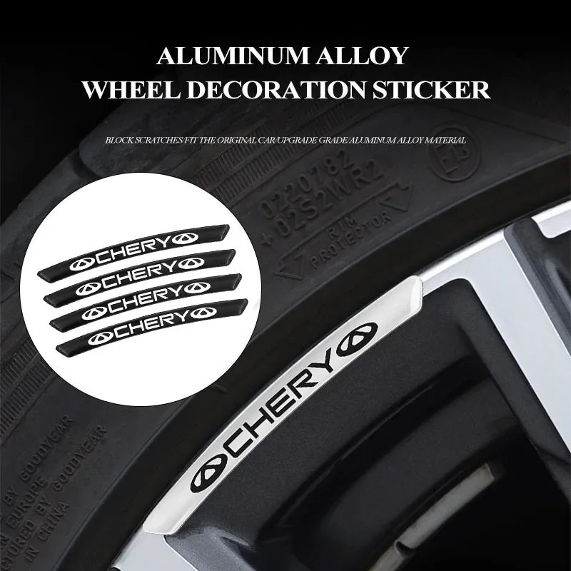 4Pcs Car Badge Wheel Rims Brow Decal 3D Aluminum Trim Sticker For Chery Tiggo 2 3 4 7 8 Pro QQ Iq Fulwin Blossom Fulwin Arrizo