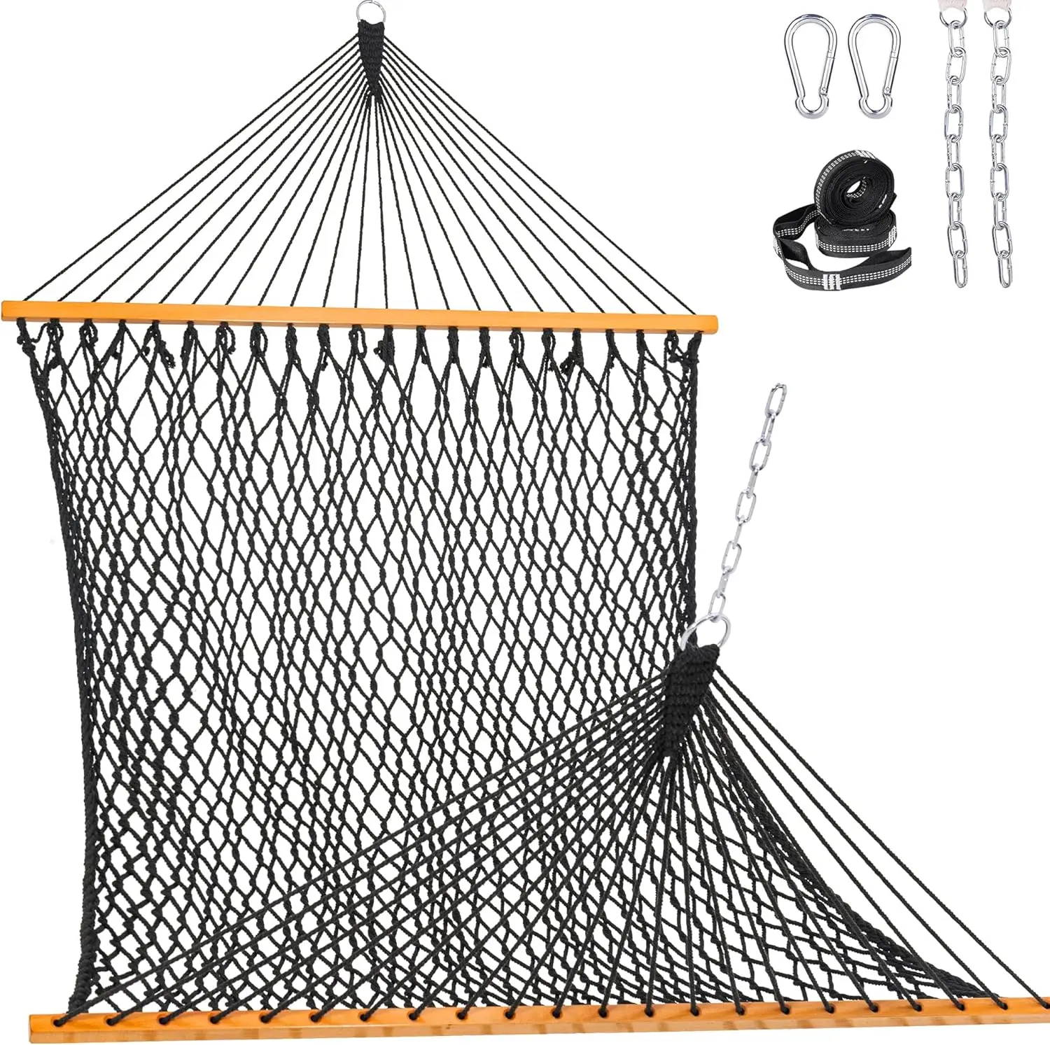 

Double Rope Hammock for Two, Outdoor Handwoven Cotton with Spreader Bar and Straps, Supports 450 Lbs in Dark Grey