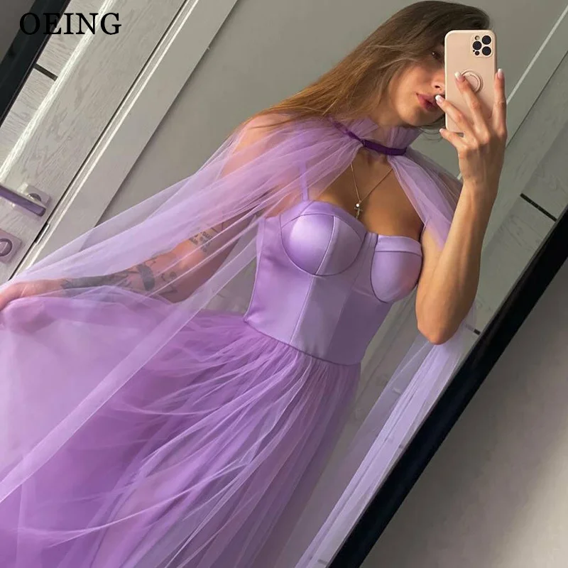 

OEING Elegant A-Line Prom Dress Purple Sweetheart Sleeveless Party Gowns Floor Length Evening Dress With Cape Customized