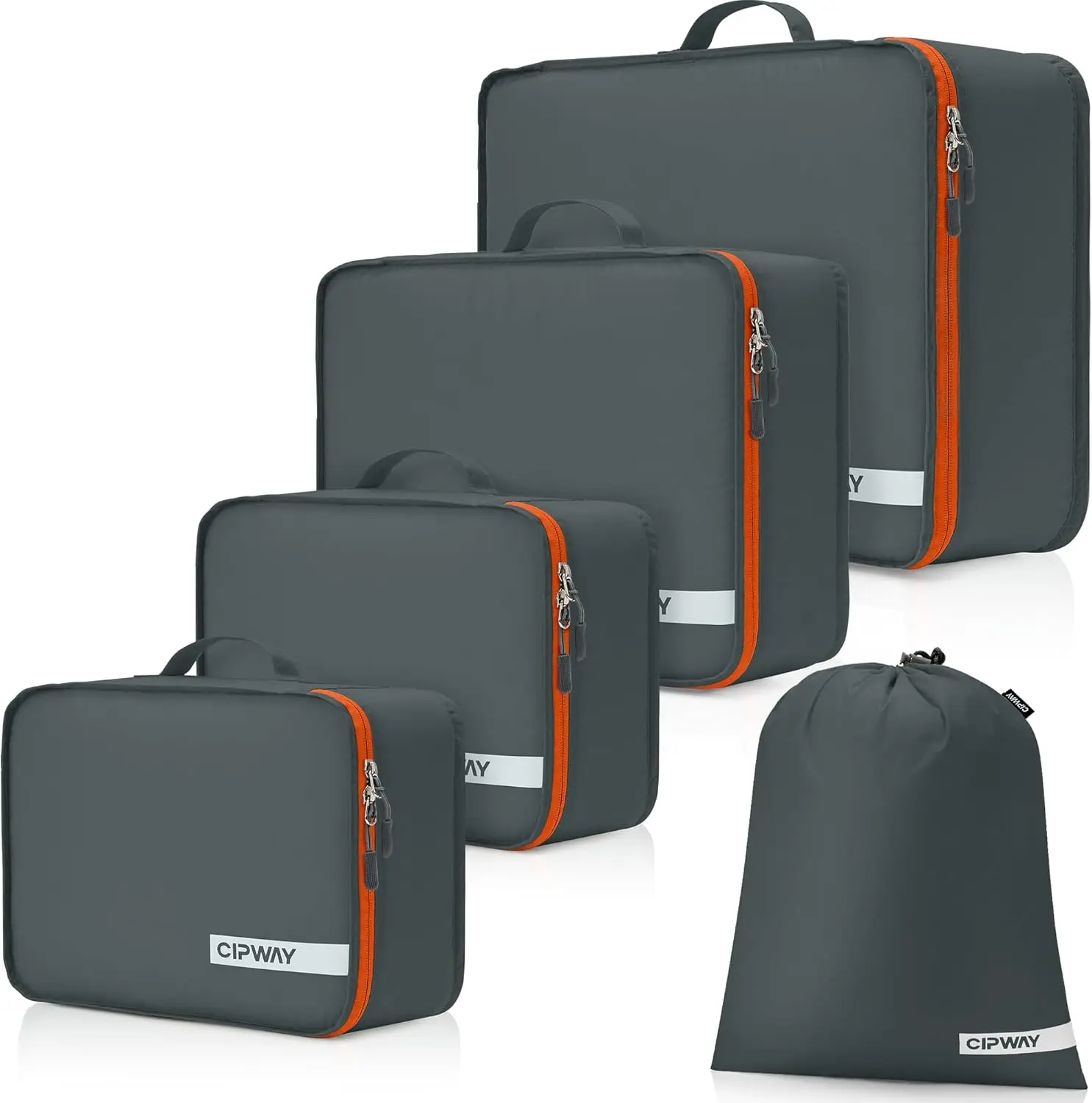 5 مجموعات من مكعبات التعبئة لمنظم حقيبة السفر للإكسسوارات وحقيبة حمل الأمتعة باللون الرمادي الفاتح