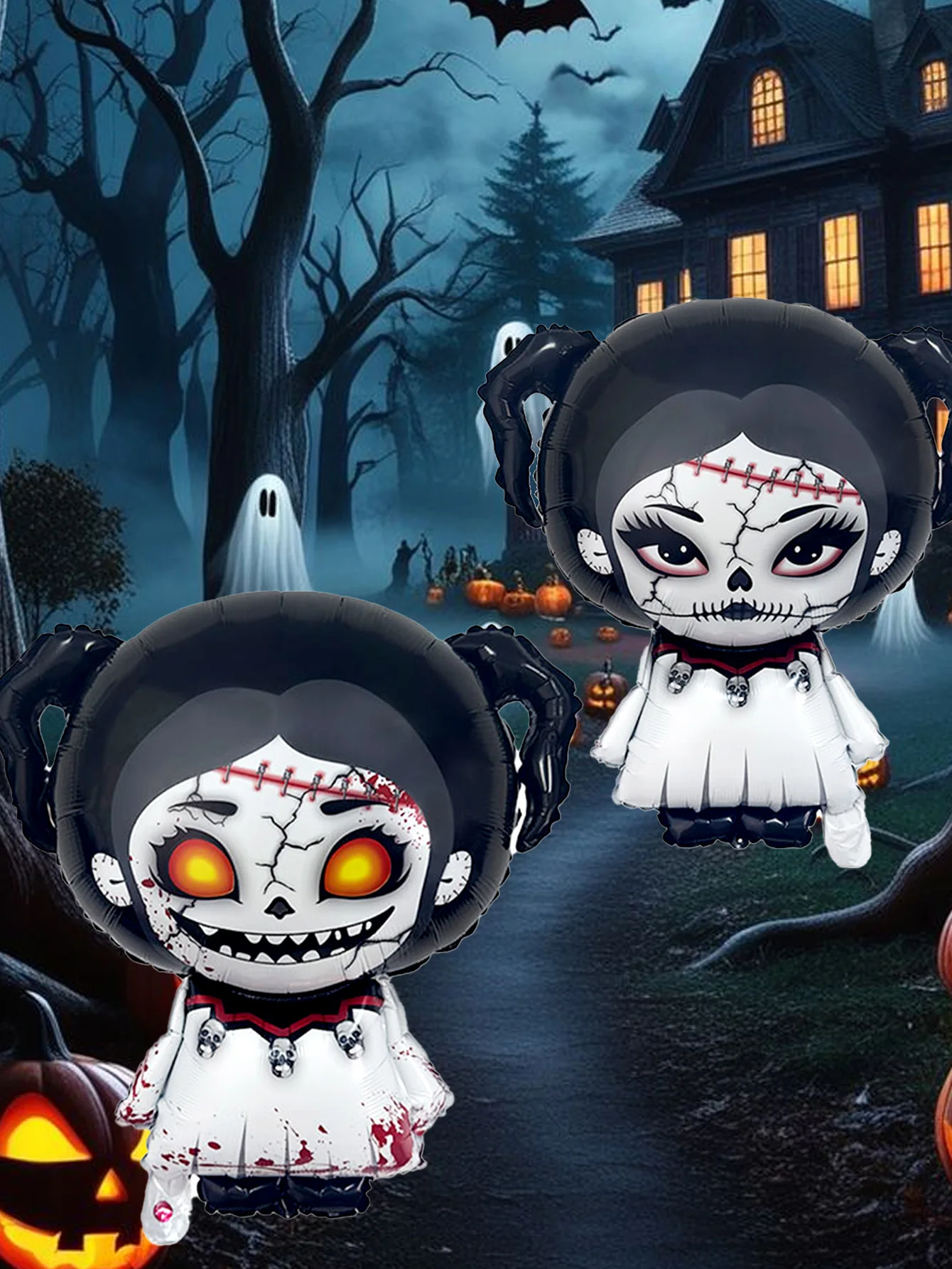 2 Stück Horror-Mädchen-Luftballons, geeignet für Halloween-Festival-Atmosphäre, Dekoration, Requisiten, Halloween-Mottoparty