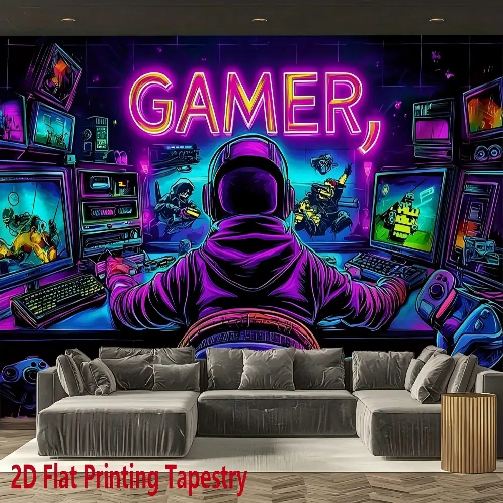 Wandteppich im fluoreszierenden Design von VIKAMA „GAMER“, Druckhintergrundwand, für Schlafzimmer, Wohnzimmer, Party, E-Sport-Raum-Heimdekoration