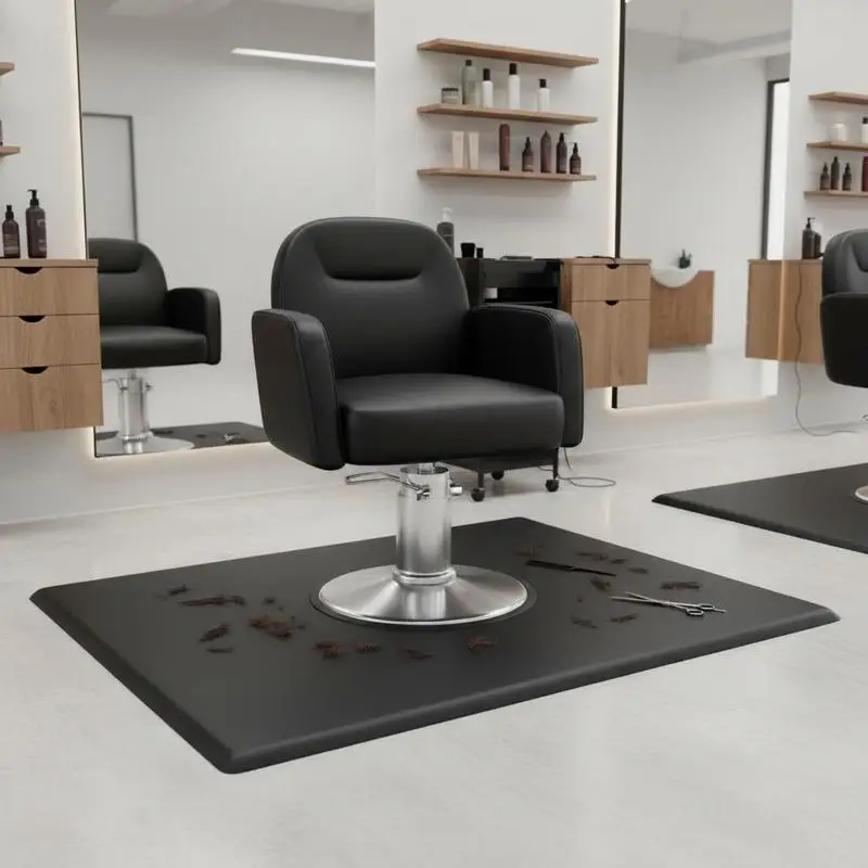 

Barber Floor Cushion 3 x 5 FT For Hair Salon Beauty Shop Grooming Studio, 7/8" Thickened PVC PU Foam Beveled Edge Round Cut Out Black Rectangle Design
