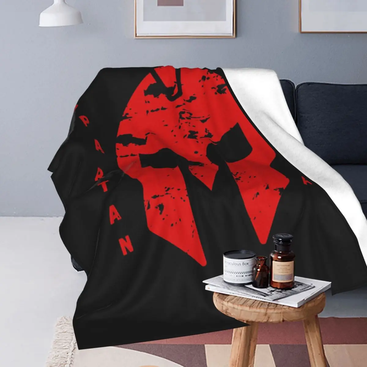 Spartan Sparta Warrior Helmet Logo Blankets Soft Warm Flannel Throw Blanket Plush for Bed Travel Home Sofa