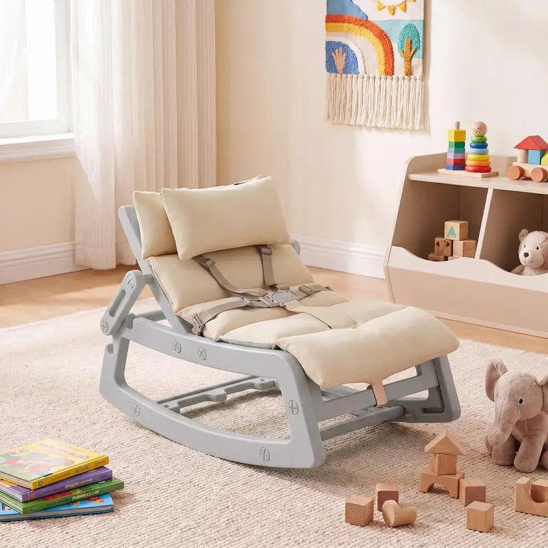 Chaise à bascule pour enfants, fauteuil inclinable 2 en 1 avec dossier réglable, chaise à bascule pour bébé, gris