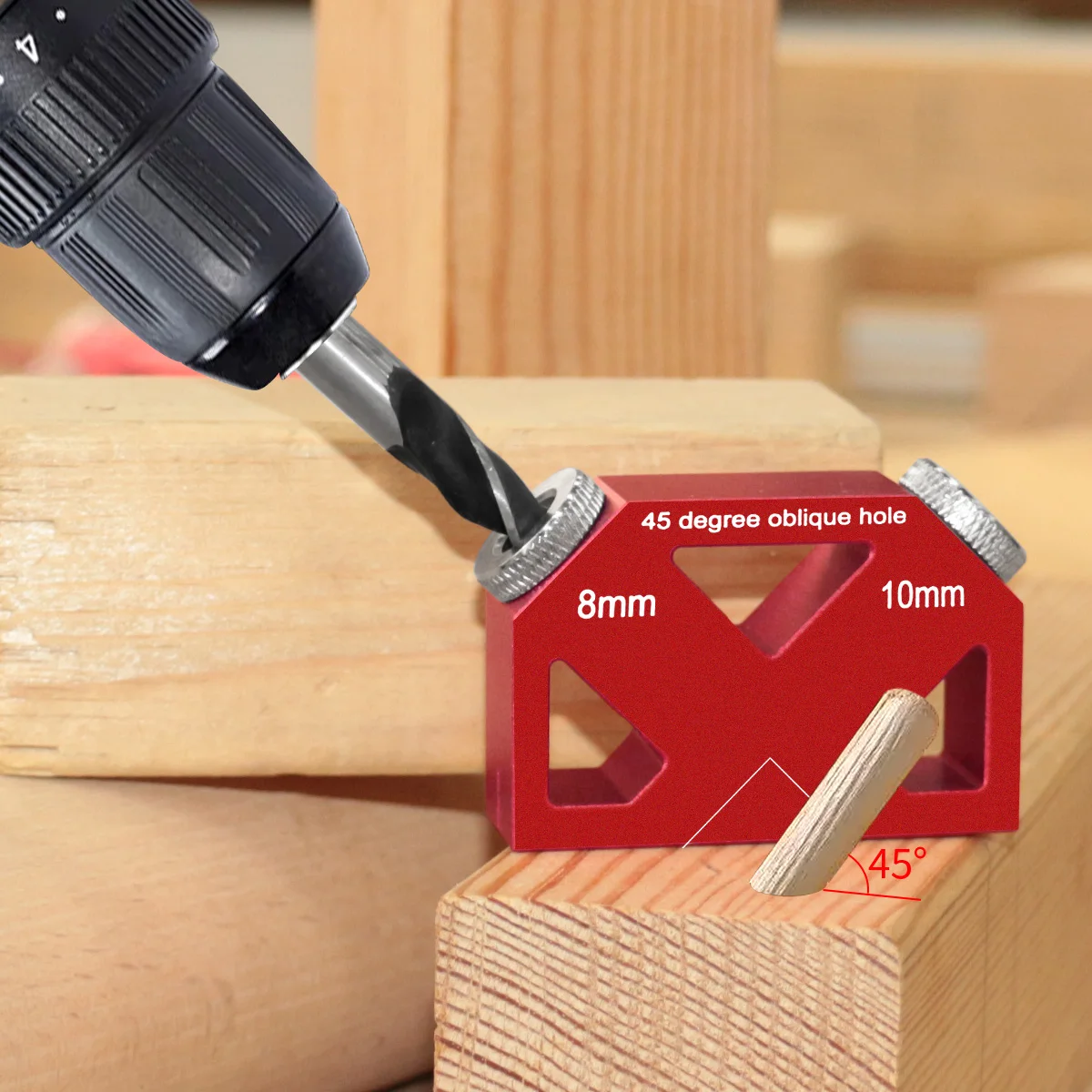 45° Angle Oblique Hole Drilling Positioner Locator, Aluminum Drill Guide Dowel Jig Multifunctional Woodworking Hole Screw Jig