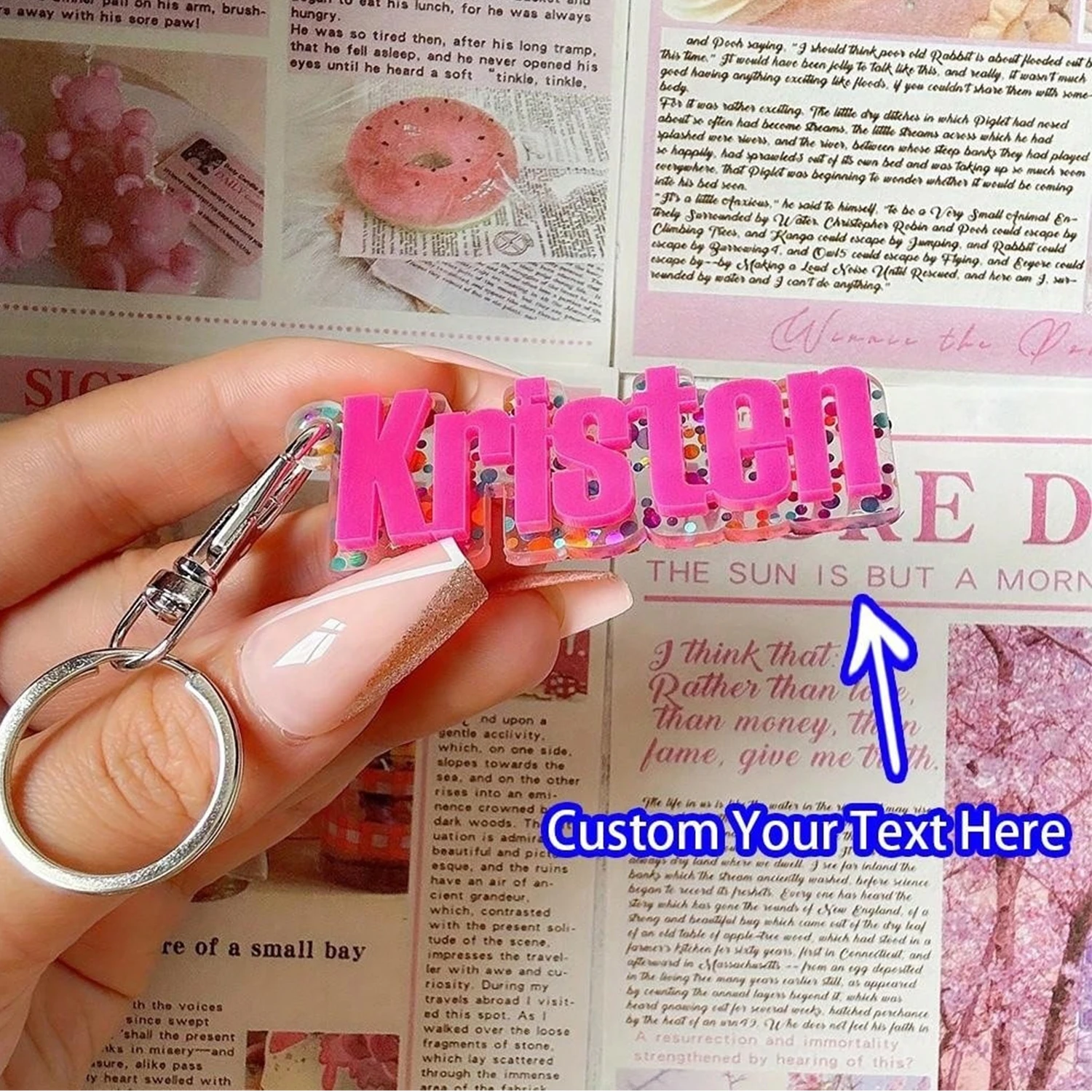 Fashion Acrylic Colored Custom 3D Name Keychain Personalized 3D Letters Tag Backpack Vertical Pendant Key Chain Nameplated Gift