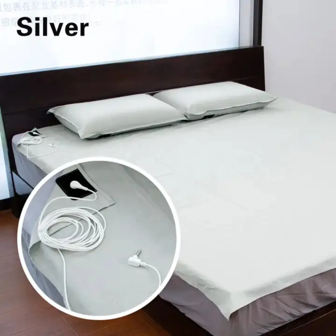 Grounding Sheets with 10% Silver Fiber & Organic Cotton - Conductive with Grounding Cord, Grounding Keep Good Sleep, Health