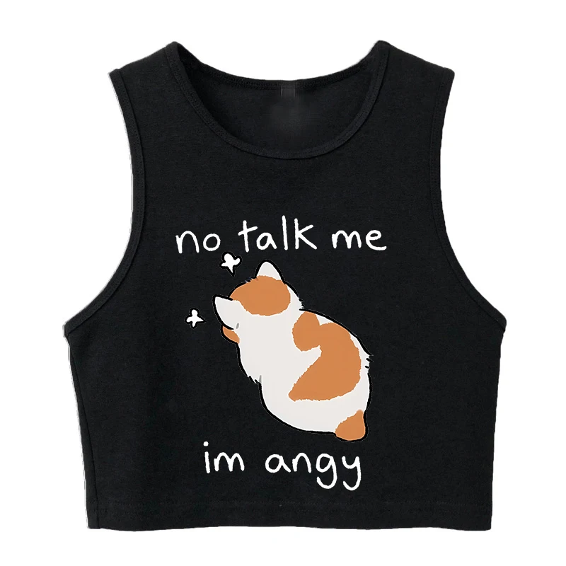 Gothic Tank Top Funny Cat T Shirt Women Crop Top Vest Women Shirt Cropped Ulzzang T-shirt 90s Tshirt Top Tee Female Shirt