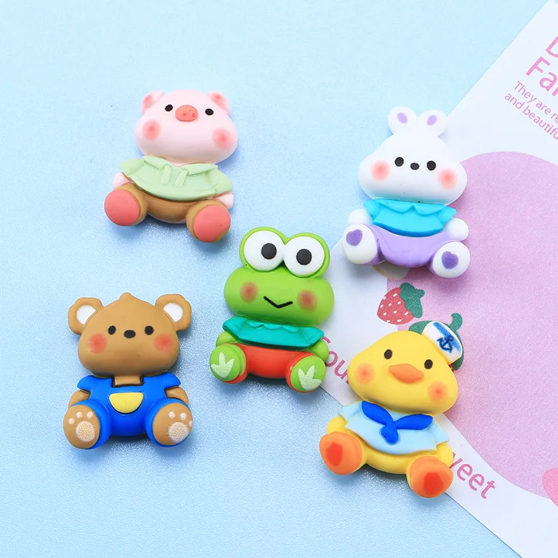 10Pcs New Cute Cartoon Animals Resin Figurine Crafts Flatback Cabochon Ornament Jewelry Making Hairwear Accessories Kawaii Frog