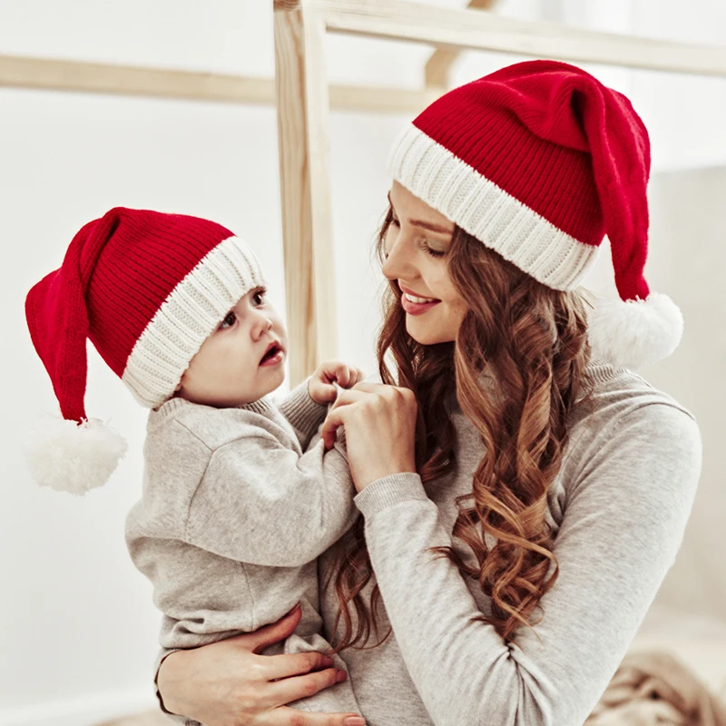 Gestrickte Baby-Weihnachtsmütze, niedliche Navidad-Mütze, Pompon, für Erwachsene und Kinder, weiche Mütze, Weihnachtsmann-Mütze, Neujahr, Kind, Geschenk, Weihnachten, dekorieren 2025,