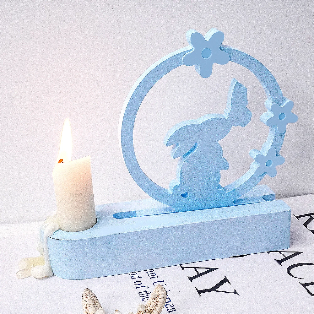 Rabbit Kiss Butterfly Candle Holder Mold DIY Circle Bunny Resin Candstick Molds Plaster Concrete Handmade Home Crafts Decor