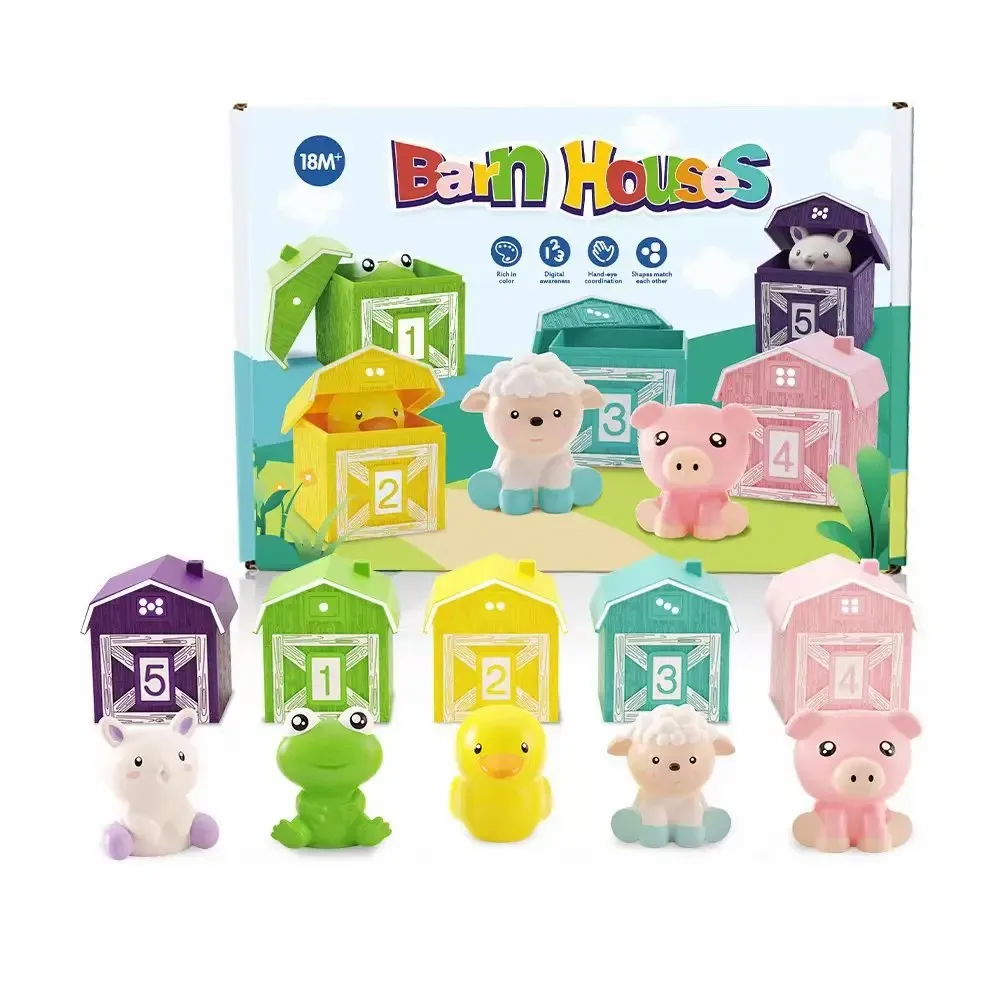 Bauernhof Tier Passenden Haus Montessori Spielzeug Für Kleinkind Regenbogen Finger Puppe Anzahl Erkenntnis Farbe Sortierung Paarung Spiele – Detail 8