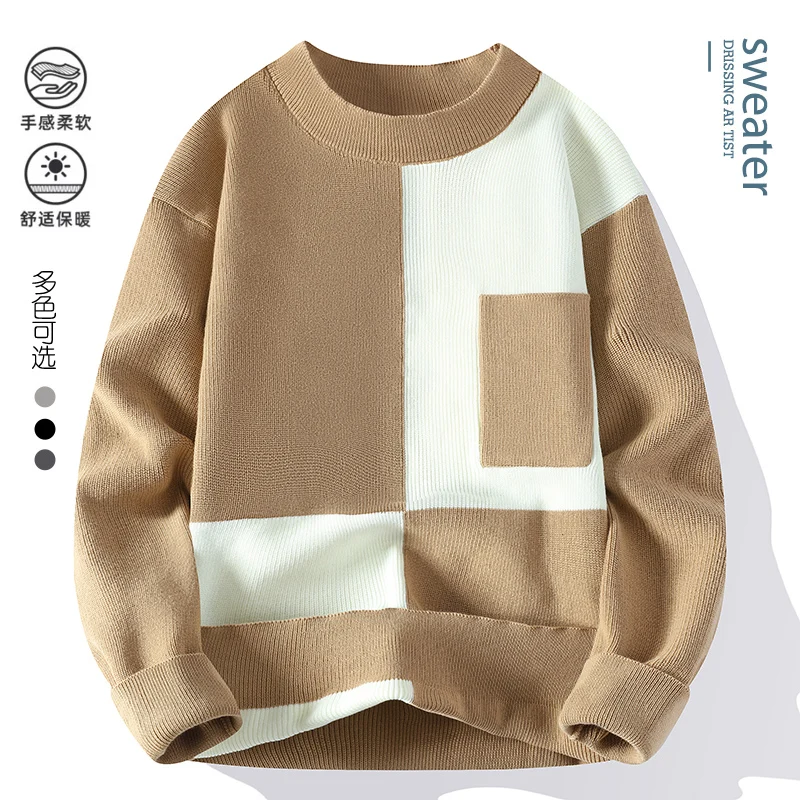 

2024 Autumn/Winter Men's Fashion Casual Sweaters Knittwear Men Grid pattern sweater youth Thick Warm wool pullovers M-4XL