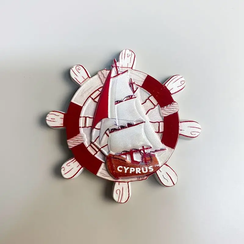 

Cyprus Tourist Souvenirs Refrigerator Magnet Creative Ship Rudder Three-dimensional Decoration3dPainted Home Decor Gift