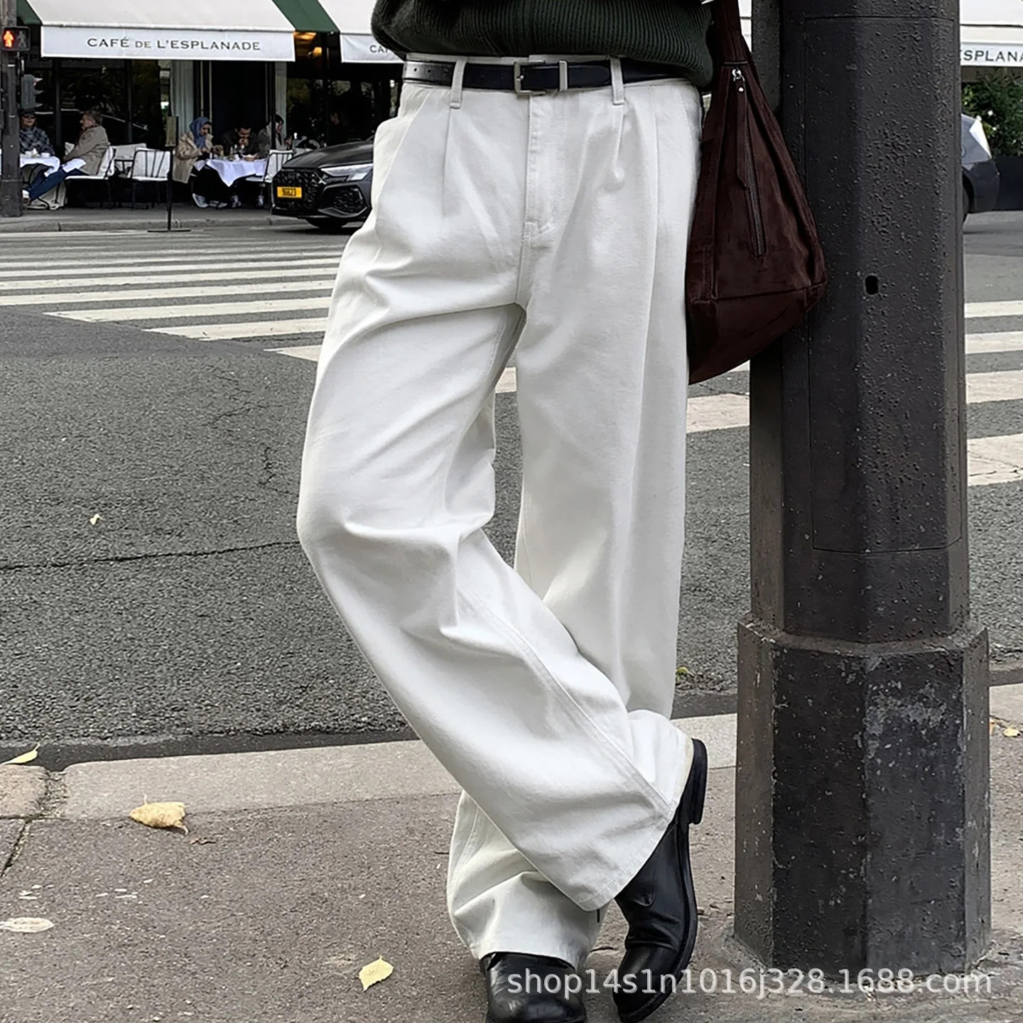 

Men's White Solid Color Simple Basic Loose Casual Daily Trendy Wide Leg Straight High Waist Trousers Male Fashion Pants Clothes