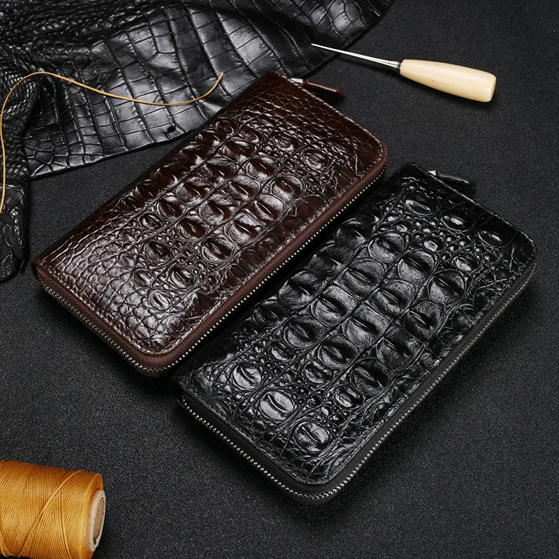 

Crocodile Handbag, MediuM Length Genuine Leather Wallet, Business Zipper, Grab CroCodile Back Bone Clip Bag, Men's Handbag