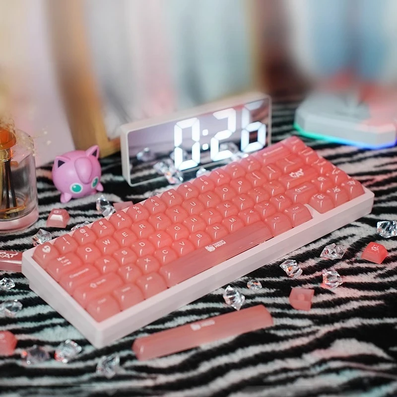 

Rose Theme Keycaps Pink/red Mist Transparent PC Keycaps 117 Keys OEM Profile Customized Keycaps for 61/68/75/87/98/104 Keyboards