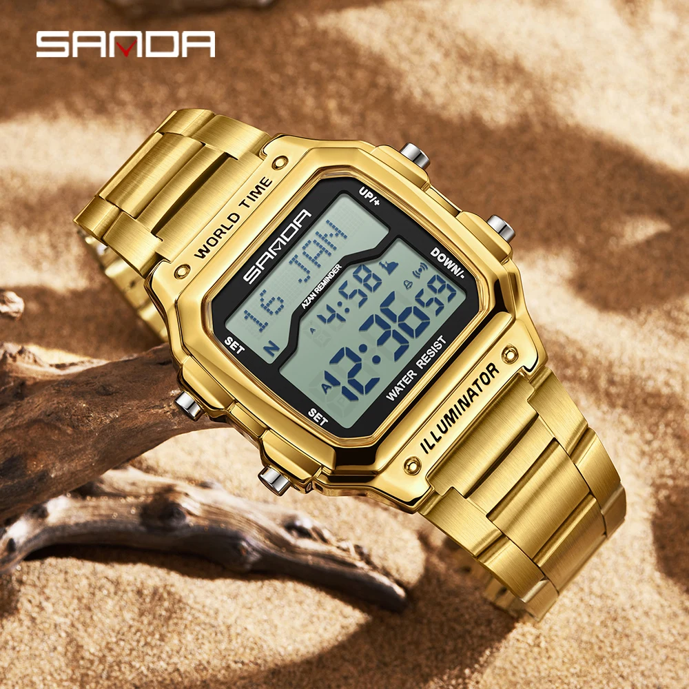 SANDA ساعة إلكترونية رجالية فاخرة موضة النقل متعددة الوظائف إضاءة مقاومة للماء توقيت ساعة إلكترونية للرجال 2172 2173