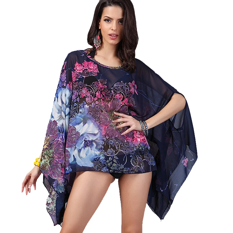 BHflutter 4XL 5XL 6XL Plus Size Women Clothing 2018 Boho Style Batwing Chiffon Summer Dress Mini Casual Beach Dresses Vestidos