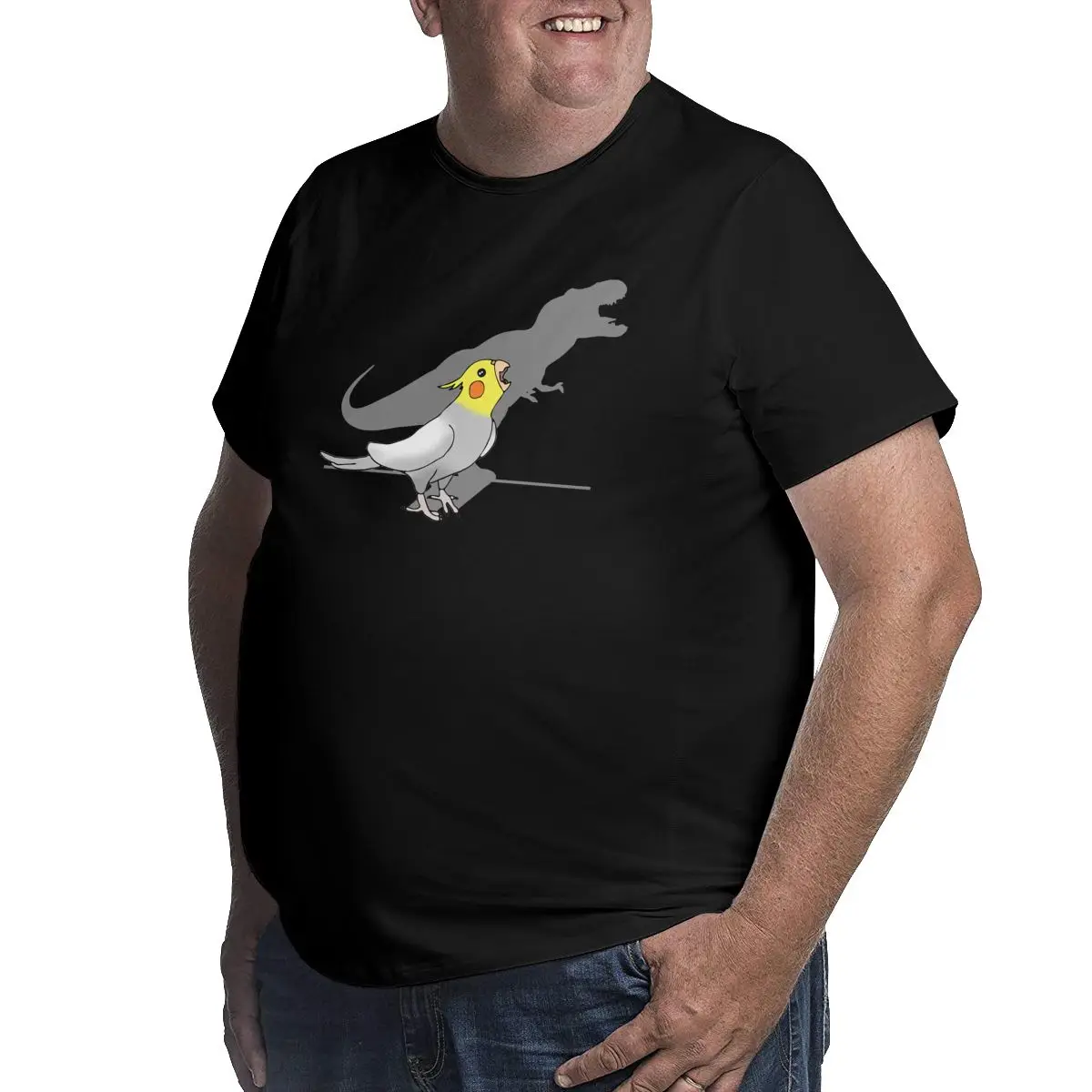 Dinosaur Shadow Cockatiel funny cockatoo shadow birb memes 100% Cotton printed Clothing graphic tee plus size 4XL 5XL 6XL Tee