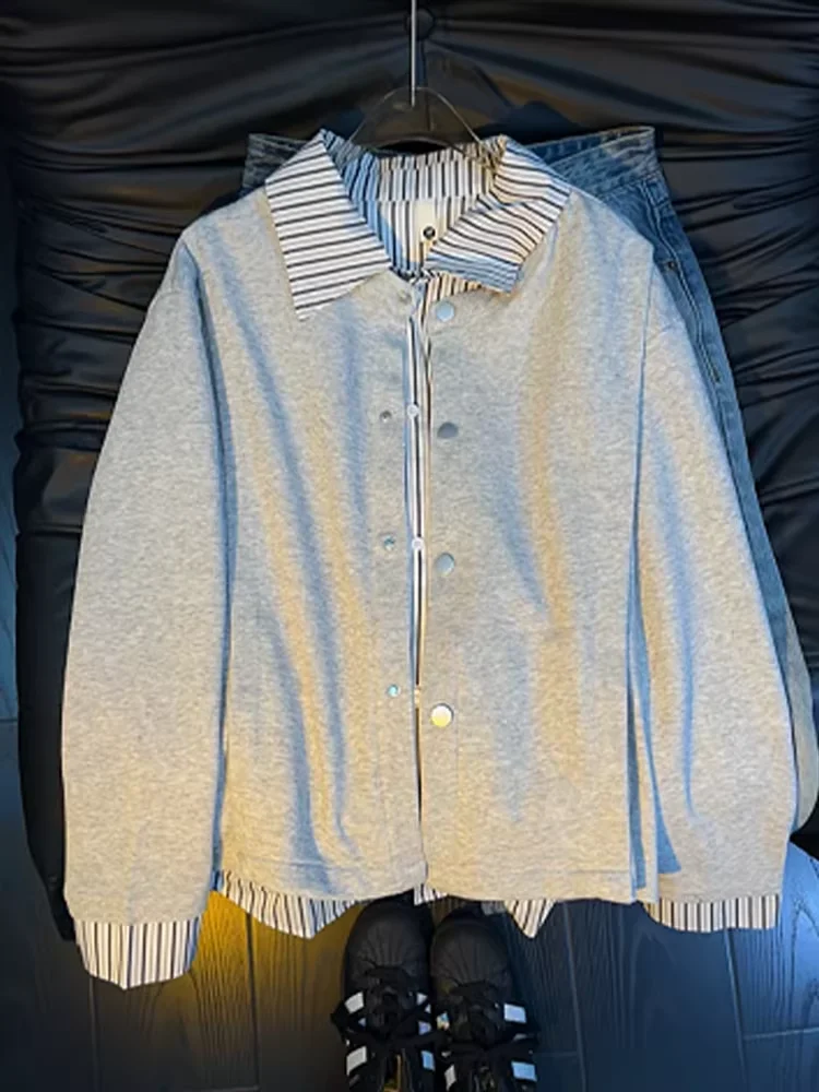 

Мужской кардиган-свитшот American Sle в полоску с контрастными вставками, весенне-осенний, в корейском стиле, укороченный топ