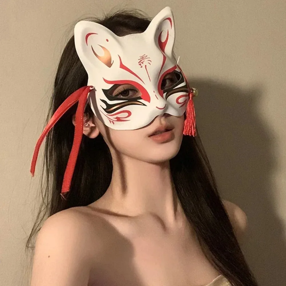 Máscara de raposa japonesa cosplay máscara meia face pvc kabuki kitsune máscaras masquerade anime cosplay máscara de gato rave festivais festa adereços