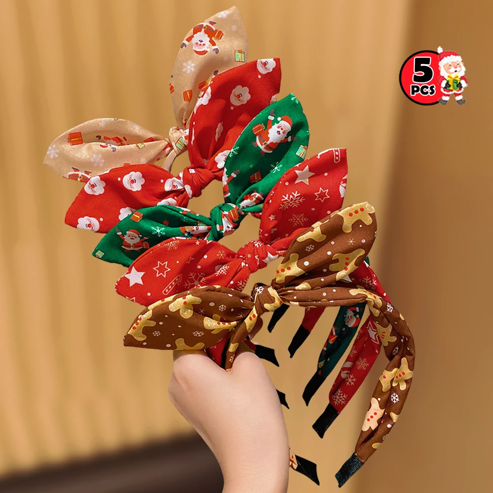 5 قطع من أربطة شعر عيد الميلاد للفتيات من عناصر نجمة سانتا كلوز مصممة لإكسسوارات الشعر مناسبة لهدايا عيد الميلاد والعام الجديد