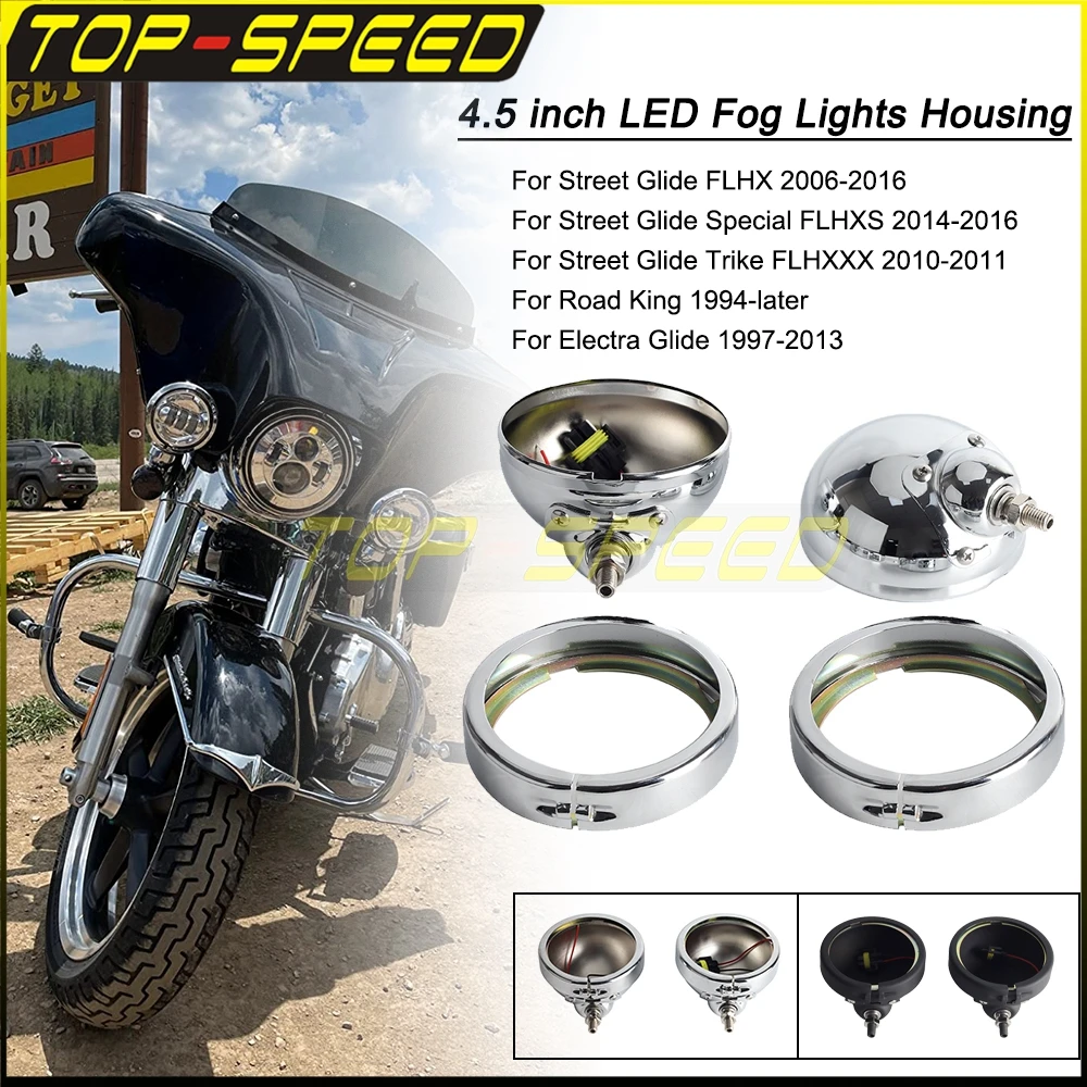 4.5 inch LED Auxiliary Spot Fog Passing Light Cowl Cover Housing Bracket Mounting Ring Bucket For Harley Touring Street Glide