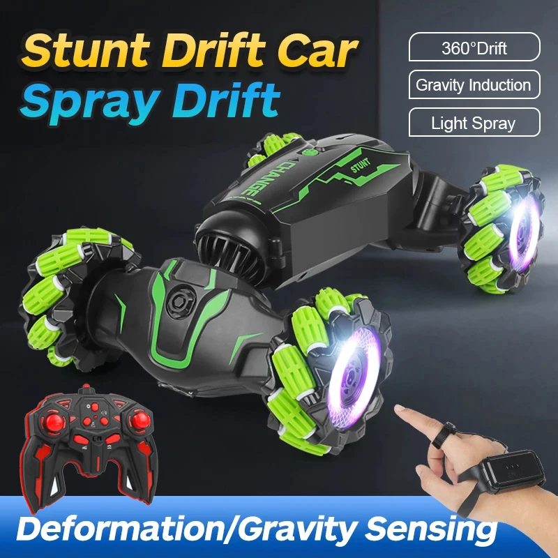 

4WD Remote Control Car RC Toy Twist Stunt Drift Car 2.4G Radio Watch Gesture Sensor Control Car Spray Light Toys for Kids Gifts