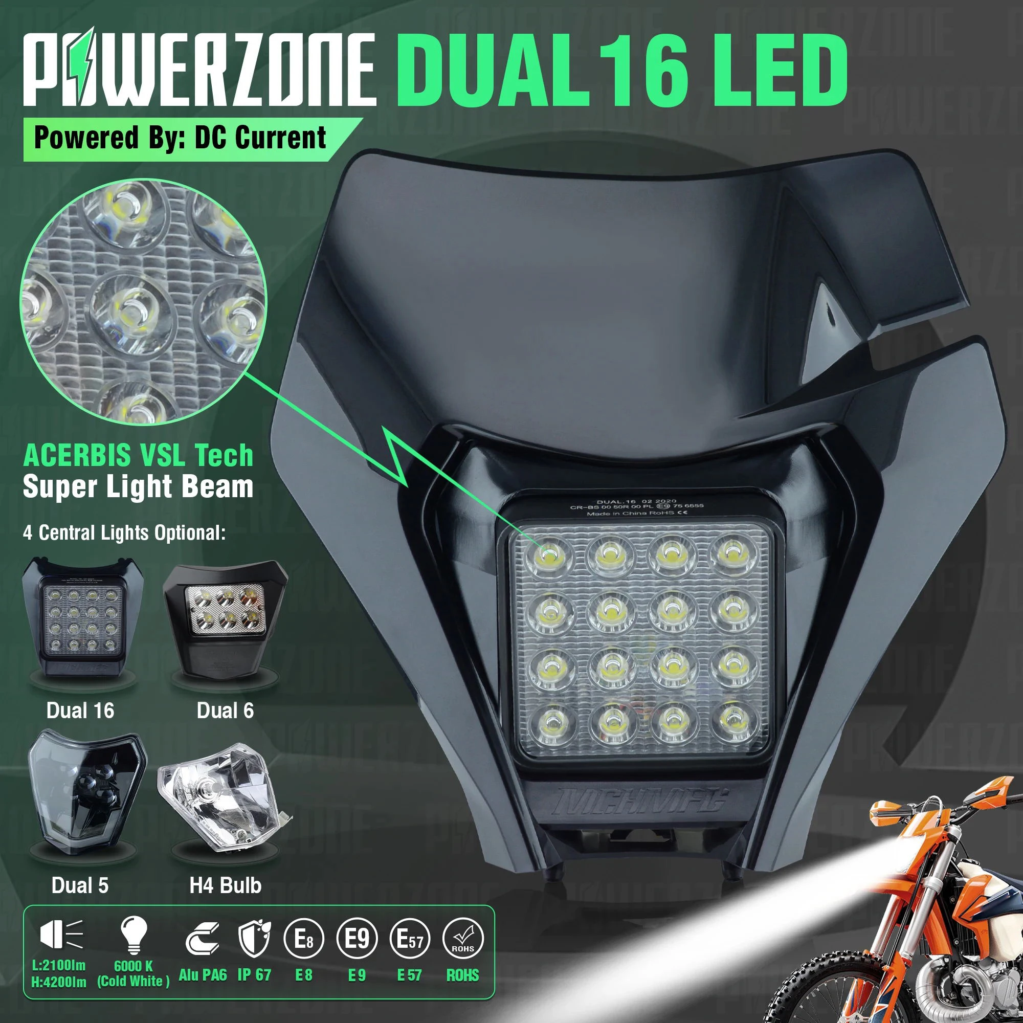 

PowerZone Motorcycle Headlight Headlamp Front Light Supermoto Fairing For KTM EXC SXF MX 2020-2023 Dirt Bike Enduro Headlight