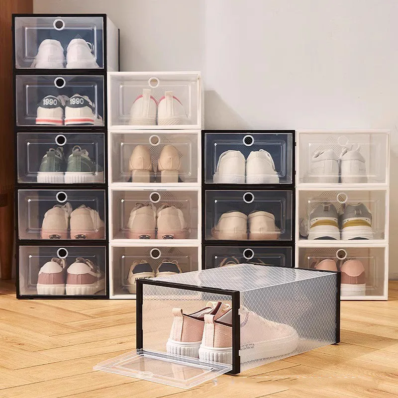 

Dust Proof Shoe Boxes Plastic Cover Stackable Space Saving Shoe Boxes Storage Display Rangement Chaussure Hallway Furniture