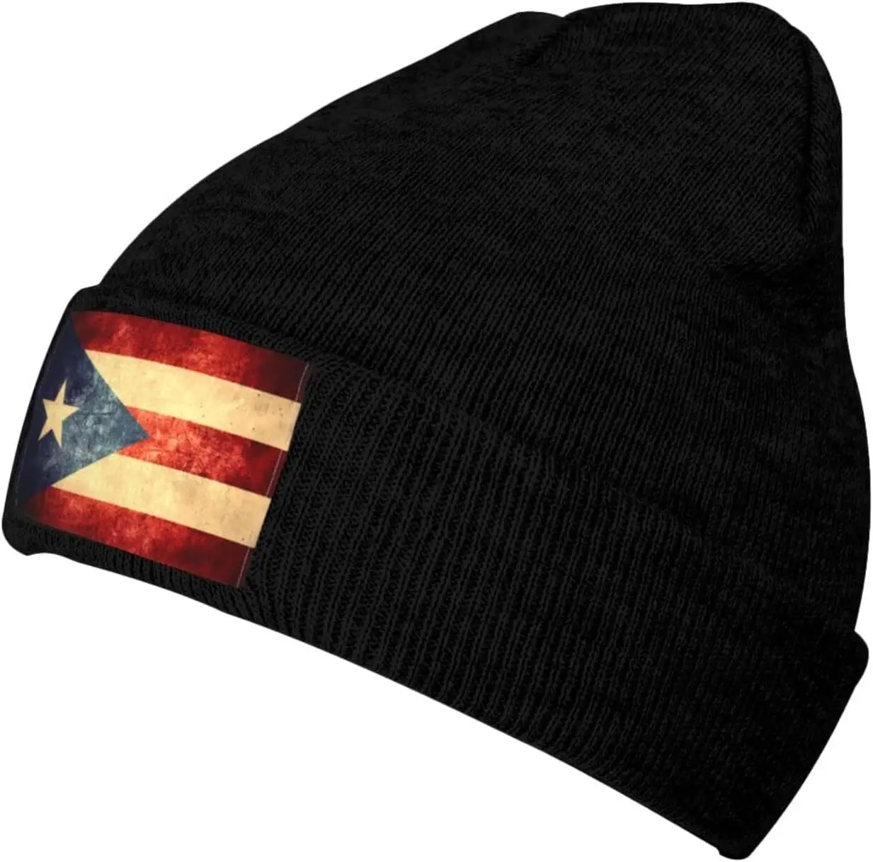 Puerto Rico Knit Hat Soft Classic Stretchy Ski Beanie Cap Winter Warm Hats for Women Men Black