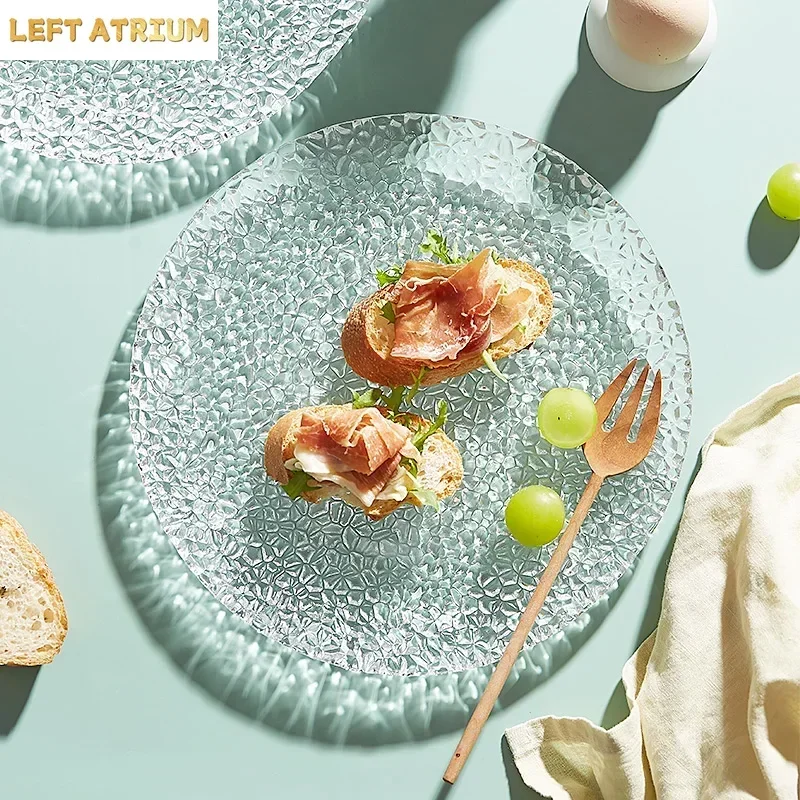 Ivylinna Lee Glass Plate Dessert Plate Upscale Restaurant Fruit Sushi Plate Living Room Family Kitchen Snack Tableware.