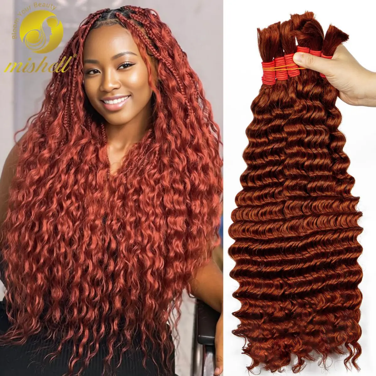 Honey Ombre Bulk Human Hair for Box Boho Braids Wet and Wavy Braiding Human Hair Extensions Bundles Curly Bulk Hair for Braiding