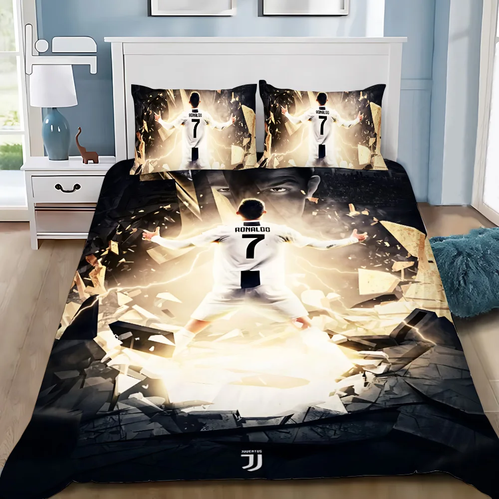 1-Football Duvet Cover Pillowcase Bedding Set CR7 R-Ronaldos Adult Boy Girl Bedroom Decoration Children Gift Single Double Size