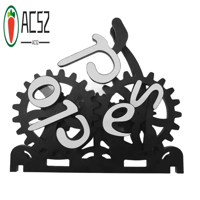 AC52-Open-Closed Sign Board Hanging Door Sign Creative Gear Turn Over For Shop Restaurant Bar Hotels Cafes