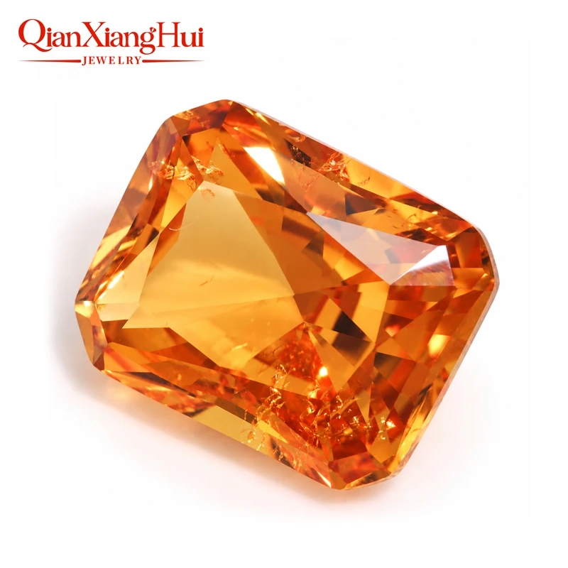 Radiant cut Lab Grown Sapphire Fanta Orange with inclusions Loose Gemstone Synthetic Corundum Stone for Jewelry Making Wholesale