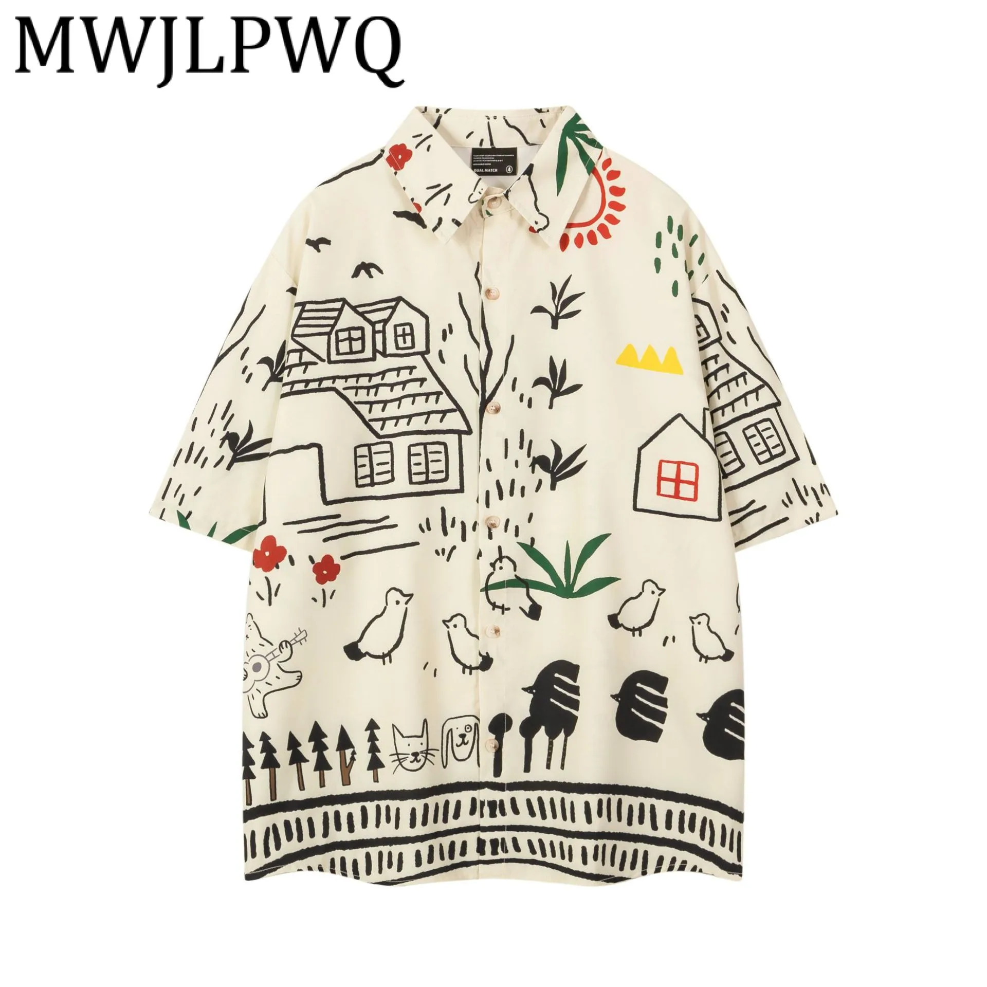 

MWJLPWQ Мужская рубашка с принтом граффити в американском стиле Ins Trend для мужчин, повседневные свободные топы с короткими рукавами и лацканами, лето 2023 21392