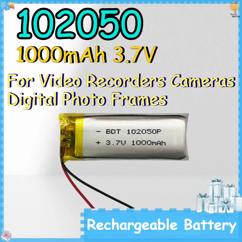 102050 1000mAh 3.7V Lithium Polymer Battery for Video Recorders Cameras Digital Photo Frames Replace Rechargeable Batteries